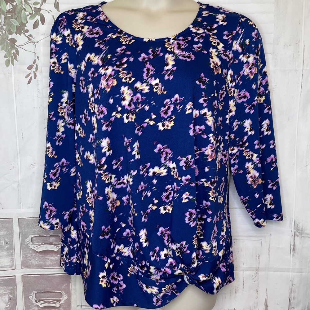 Apt. 9 Womens Pat B Purple Front Knot Stretch Career Top Blouse Sz. XXL NEW